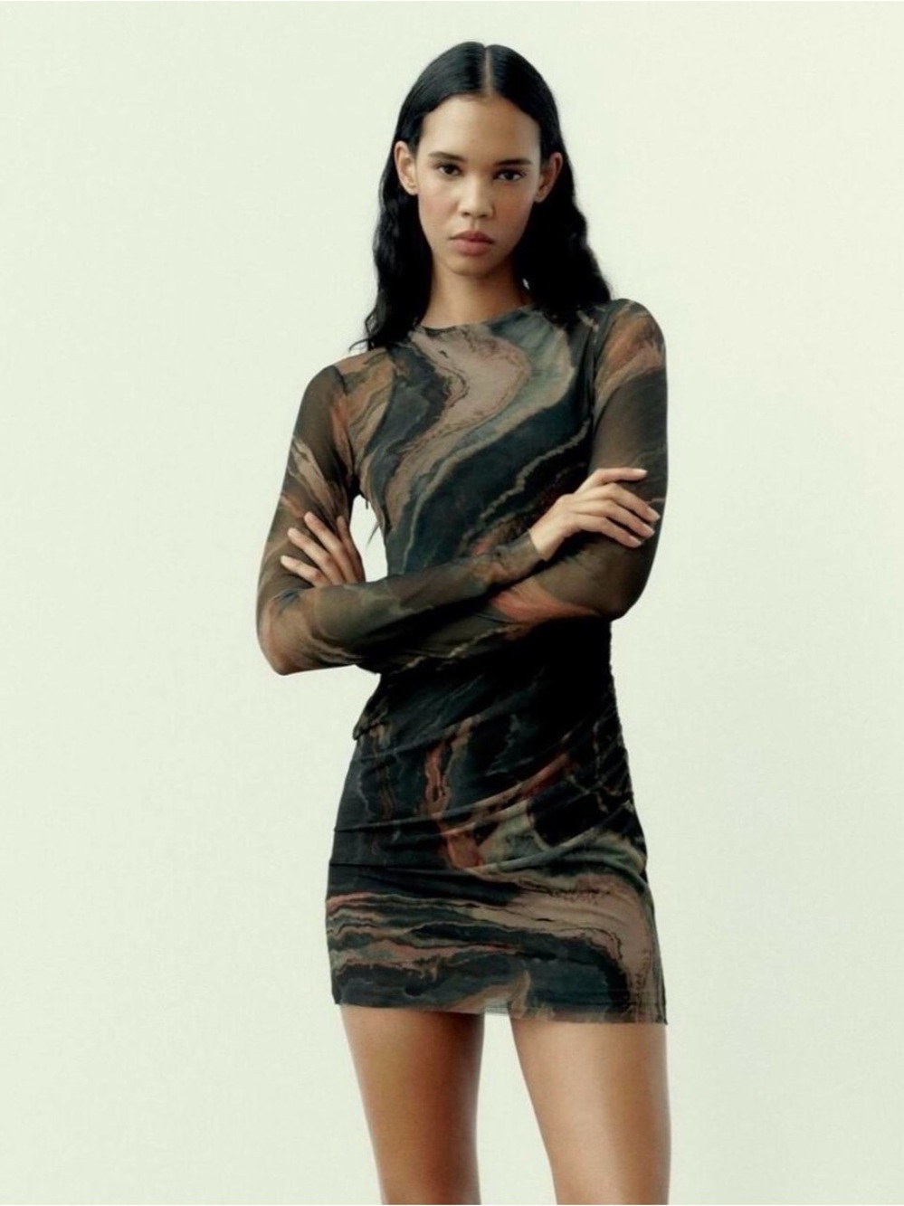 Sexy Zara Mesh Mini Dress M Agate Geometric Print VGUC